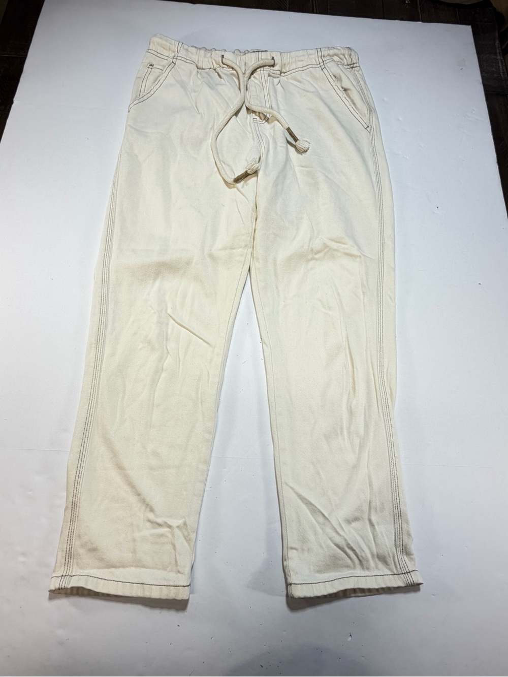 Liverpool Los Angeles Cream Canvas Contrast Stitch Drawstring Pants Size 10/30